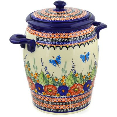 Polish Pottery Jar with Lid and Handles 11&quot; Spring Splendor UNIKAT
