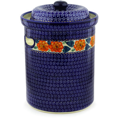 Polish Pottery Jar with Lid and Handles 14&quot; Begonia Fields UNIKAT