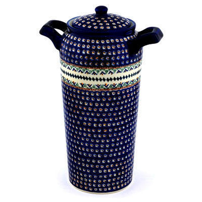 Polish Pottery Jar with Lid and Handles 14&quot; Floral Peacock UNIKAT