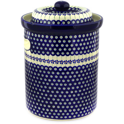 Polish Pottery Jar with Lid and Handles 14&quot; Flowering Peacock