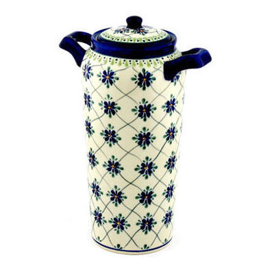 Polish Pottery Jar with Lid and Handles 14&quot; Gingham Trellis