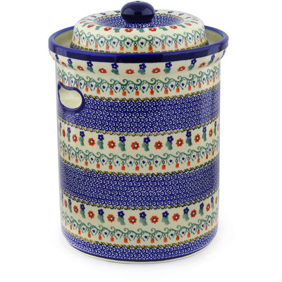 Polish Pottery Jar with Lid and Handles 14&quot; Polonia UNIKAT