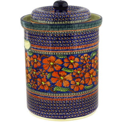 Polish Pottery Jar with Lid and Handles 14&quot; Poppies UNIKAT