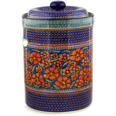 Polish Pottery Jar with Lid and Handles 17&quot; Poppies UNIKAT