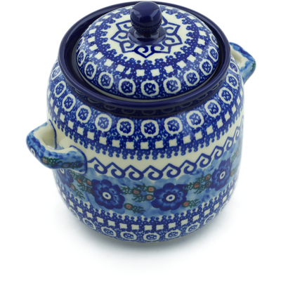 Polish Pottery Jar with Lid and Handles 6-inch Alpine Spring UNIKAT