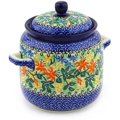 Polish Pottery Jar with Lid and Handles 6-inch Bells And Ivy UNIKAT