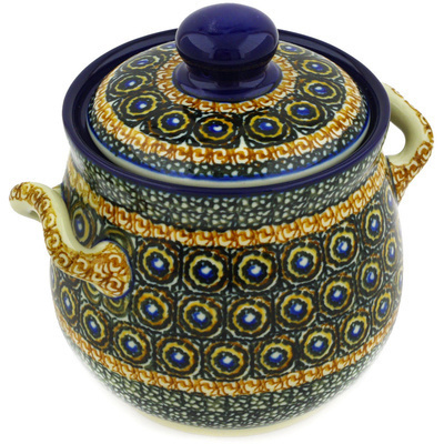 Polish Pottery Jar with Lid and Handles 6&quot; Brown Beauty UNIKAT