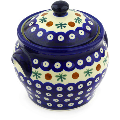 Polish Pottery Jar with Lid and Handles 6&quot; Mosquito