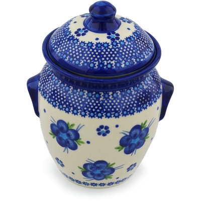 Polish Pottery Jar with Lid and Handles 7&quot; Bleu-belle Fleur