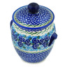 Polish Pottery Jar with Lid and Handles 7&quot; Blue Kiss Blooms