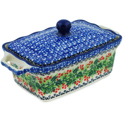 Polish Pottery Jar with Lid and Handles 8&quot; Blooming Rowan