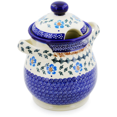 Polish Pottery Jar with Lid and Handles 8&quot; Blue Cornflower