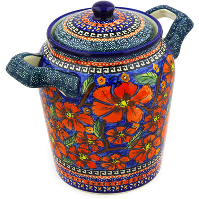 Polish Pottery Jar with Lid and Handles 8&quot; Poppies UNIKAT