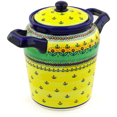 Polish Pottery Jar with Lid and Handles 8&quot; Prairie Sunrise UNIKAT