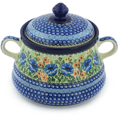 Polish Pottery Jar with Lid and Handles 9&quot; Cupid&#039;s Dart UNIKAT