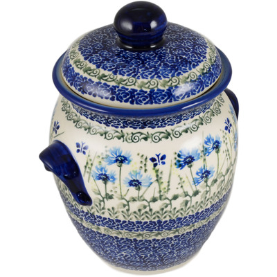 Polish Pottery Jar with Lid and Handles 9&quot; Fresh Flora