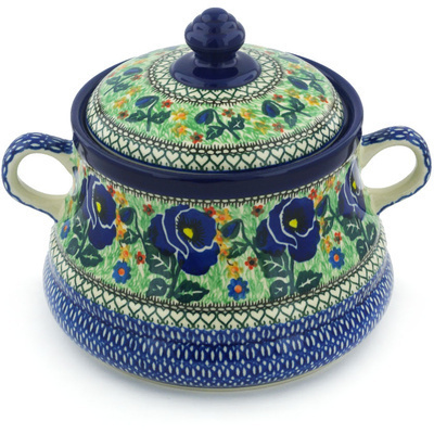 Polish Pottery Jar with Lid and Handles 9&quot; Midnight Roses UNIKAT