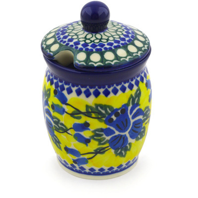 Polish Pottery Jar with Lid with Opening 4&quot; Cobalt Daffodil UNIKAT