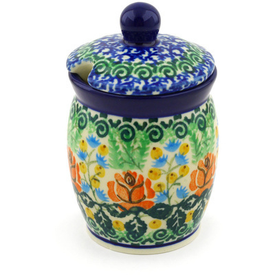 Polish Pottery Jar with Lid with Opening 4&quot; Dancing Roses UNIKAT