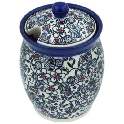 Polish Pottery Jar with Lid with Opening 5&quot; Classic Black And White UNIKAT