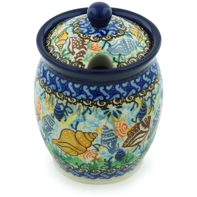 Polish Pottery Jar with Lid with Opening 5&quot; Ocean Whisper UNIKAT