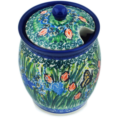 Polish Pottery Jar with Lid with Opening 5&quot; Tigerwing Butterfly UNIKAT