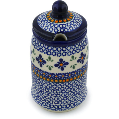 Polish Pottery Jar with Lid with Opening 7&quot; Gangham Flower Chain