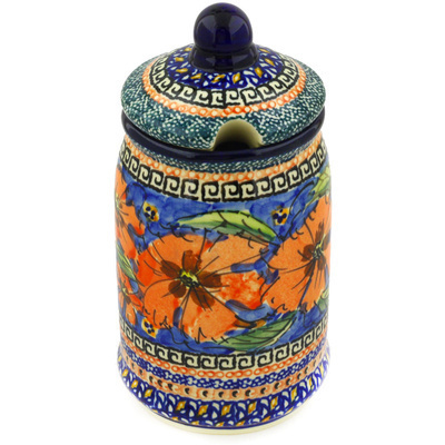 Polish Pottery Jar with Lid with Opening 7&quot; Poppies UNIKAT
