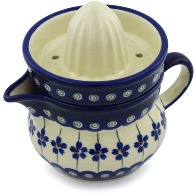 Polish Pottery Juice Reamer with Jug 5&quot; Flowering Peacock