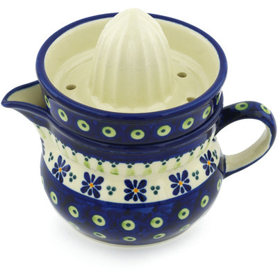 Polish Pottery Juice Reamer with Jug 5&quot; Green Gingham Peacock