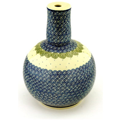Polish Pottery Lamp Base 9&quot; Blue Swirl