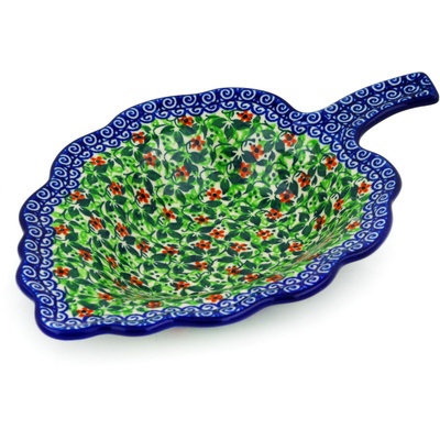 Polish Pottery Leaf Shaped Bowl 11&quot; Meadowbrook UNIKAT