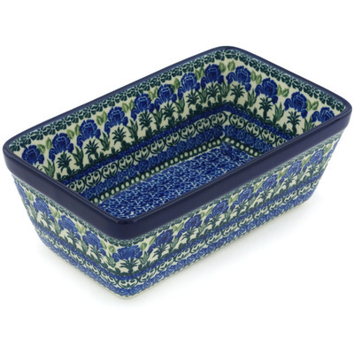 Polish Pottery Loaf Pan 8&quot; Blue Country UNIKAT
