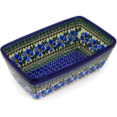 Polish Pottery Loaf Pan 8&quot; Blue Morning Glory