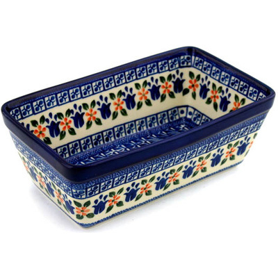 Polish Pottery Loaf Pan 8&quot; Holland Tulips