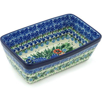 Polish Pottery Loaf Pan 8&quot; Splendid Blue Meadow UNIKAT