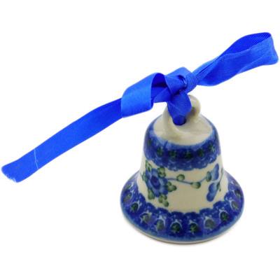 Polish Pottery Mini Bell 2&quot; Blue Poppies