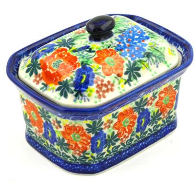 Polish Pottery Mini Cake Box 4&quot;, Salt Box, Wildflower Field UNIKAT