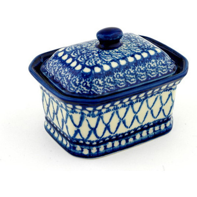 Polish Pottery Mini Cake Box 4&quot;, Salt Box, Winter Basket UNIKAT