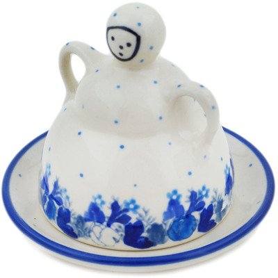 Polish Pottery Mini Cheese Lady 4&quot; Blue Spring Blue