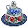 Polish Pottery Mini Cheese Lady 4&quot; Red Pansy