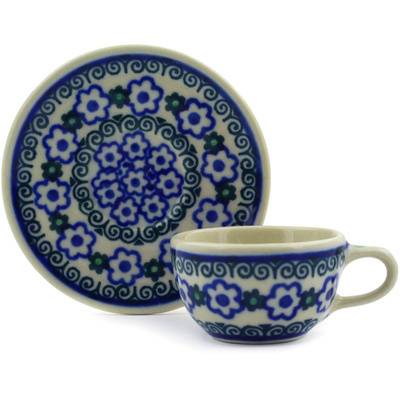 Polish Pottery Mini Cup and Saucer 3&quot; Amazing Composition