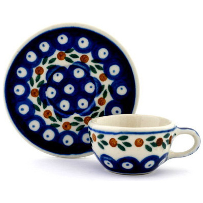 Polish Pottery Mini Cup and Saucer 3&quot; Mosquito