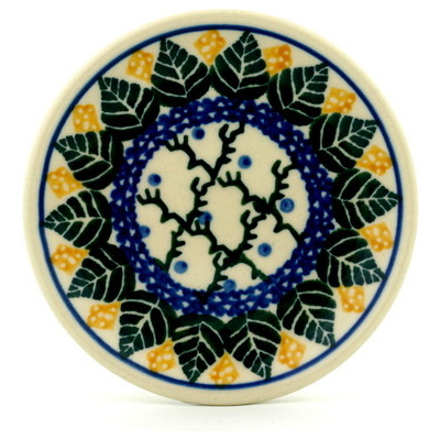 Polish Pottery Mini Plate, Coaster plate Alpine Leaves