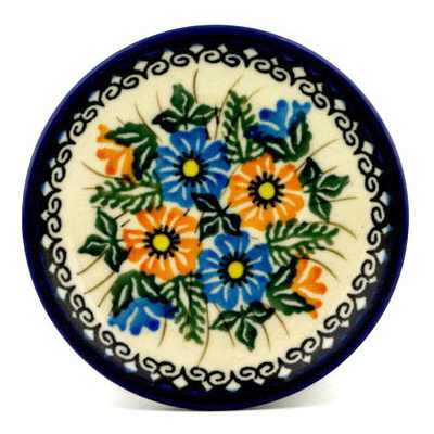 Polish Pottery Mini Plate, Coaster plate Autumn Daisies UNIKAT