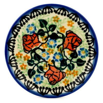 Polish Pottery Mini Plate, Coaster plate Autumn Rose UNIKAT