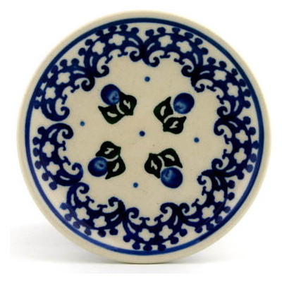 Polish Pottery Mini Plate, Coaster plate Blue Berry Bloosom
