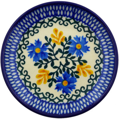 Polish Pottery Mini Plate, Coaster plate Blue Daisy