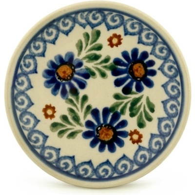 Polish Pottery Mini Plate, Coaster plate Blue Daisy Meadow
