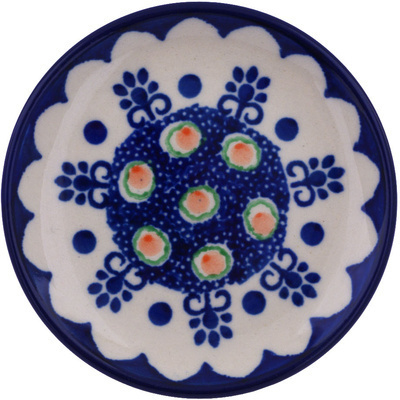 Polish Pottery Mini Plate, Coaster plate Blue Flowers UNIKAT